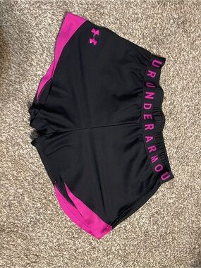 Under Armour Black Shorts with Pink Trim and Logo